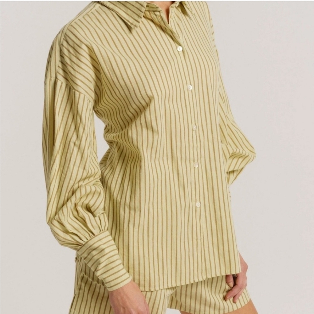 Striped Yellow Button-Down Women's Shirt - Picture 2 of 8